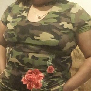 Army top with rose accent..